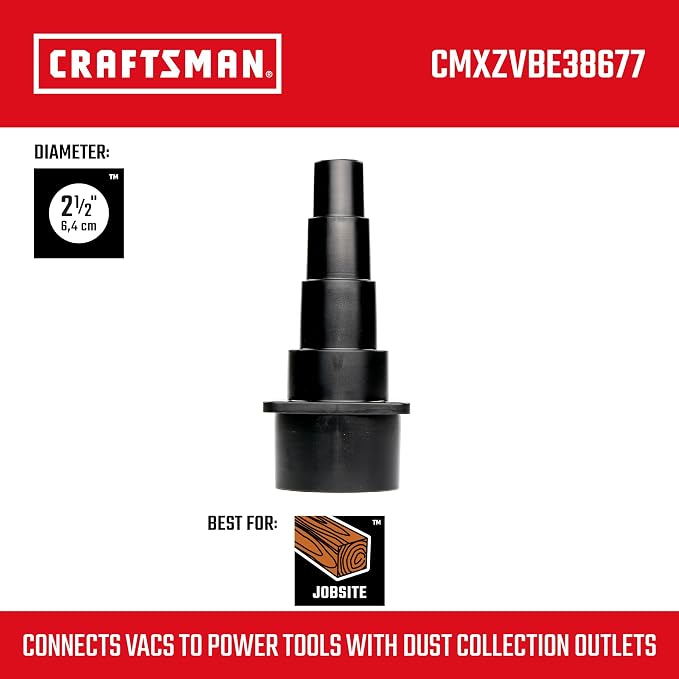 CMXZVBE38677 2-1/2 in. Universal Tool Adapter Wet Dry Vac Attachment, Industrial-Grade Shop Vacuum Accessory Connects Vacs to