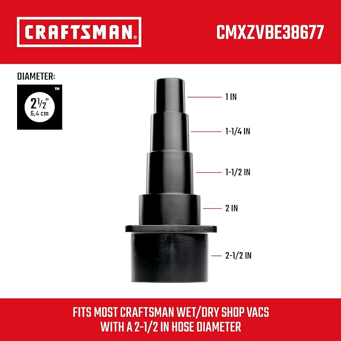 CMXZVBE38677 2-1/2 in. Universal Tool Adapter Wet Dry Vac Attachment, Industrial-Grade Shop Vacuum Accessory Connects Vacs to