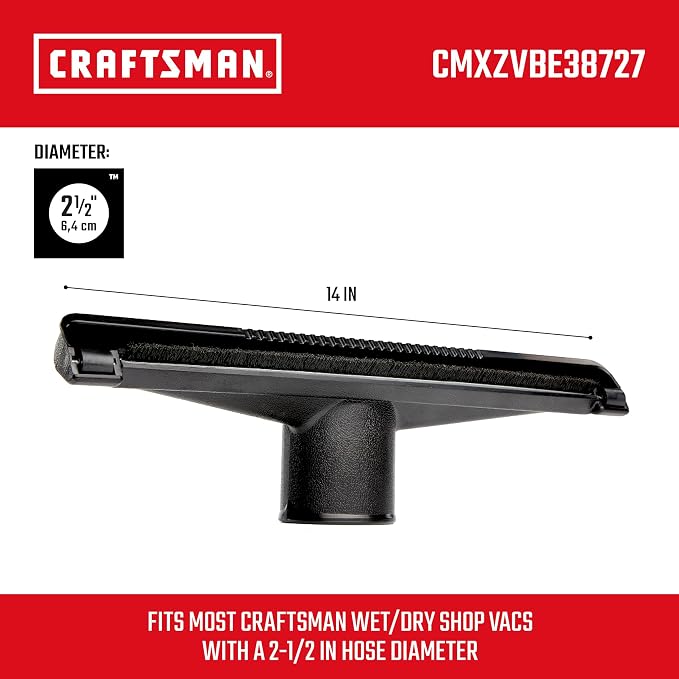 CMXZVBE38727 2-1/2 in. Dry Nozzle Wet Dry Vac Attachment, Industrial-Grade 14 inch Wide Shop Vacuum Accessory for Hard