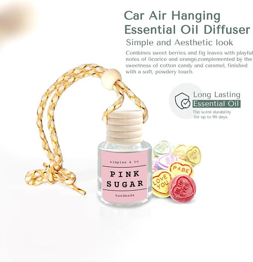 & Co Pink Sugar, 2 Pack Car Air Hanging Essential Oil Diffuser, Aromatherapy Vehicle Diffuser, Long Lasting by Simplee & Co