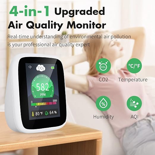 CO2 Carbon Dioxide Detector, 5-in-1 Indoor Air Quality Monitor, CO2 Meter with Alarm, Tester for Carbon Dioxide, alternate