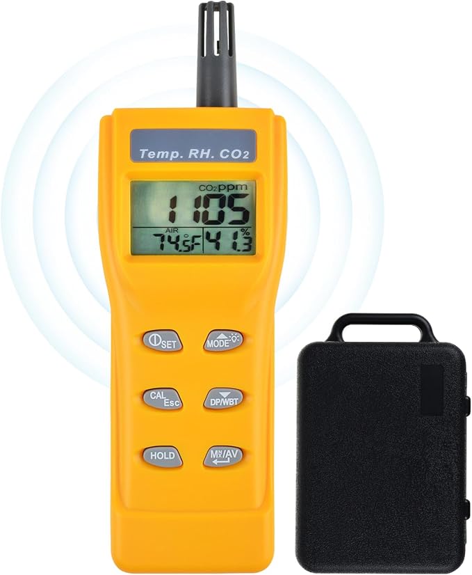 CO2 Meter Handheld CO2 Detector, 0-9999ppm Digital CO2 Monitor Temperature and Humidity Meter Carbon Dioxide Detector with