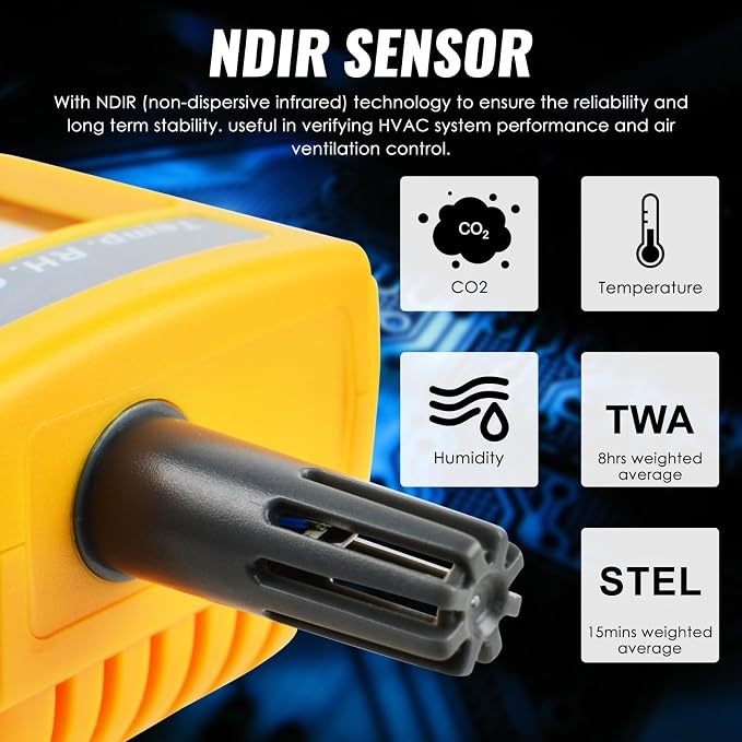 CO2 Meter Handheld CO2 Detector, 0-9999ppm Digital CO2 Monitor Temperature and Humidity Meter Carbon Dioxide Detector with