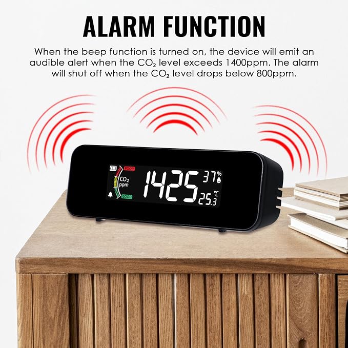CO2 Monitor CO2 Meter Detector, Rechargeable Indoor Air Quality Monitor with CO2 Alarm, LCD Display, NDIR Sensor, alternate