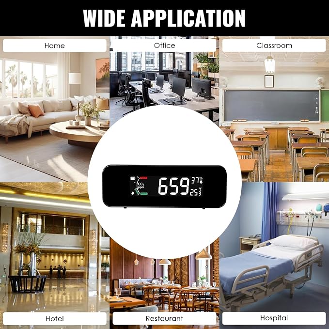 CO2 Monitor CO2 Meter Detector, Rechargeable Indoor Air Quality Monitor with CO2 Alarm, LCD Display, NDIR Sensor, alternate