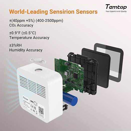 CO2 Monitor Indoor Air Quality Monitor 3 in 1 CO2 Meter(Temperature, Humidity and CO2), 180 Days Standby Time Plastic