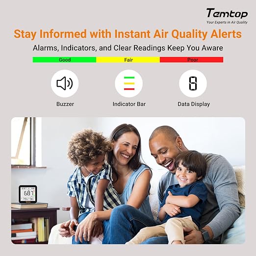 CO2 Monitor Indoor Air Quality Monitor 3 in 1 CO2 Meter(Temperature, Humidity and CO2), 180 Days Standby Time Plastic