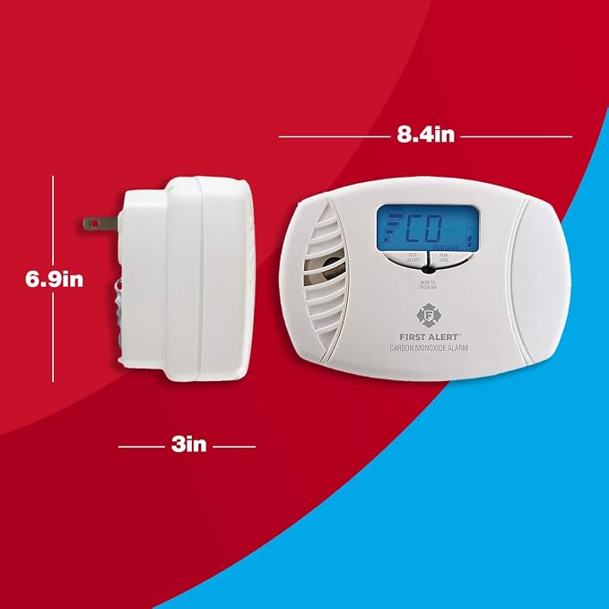 CO615 Dual-Power Plug-In Carbon Monoxide Detector with Battery Backup and Digital Display, White in White., alternate view 9