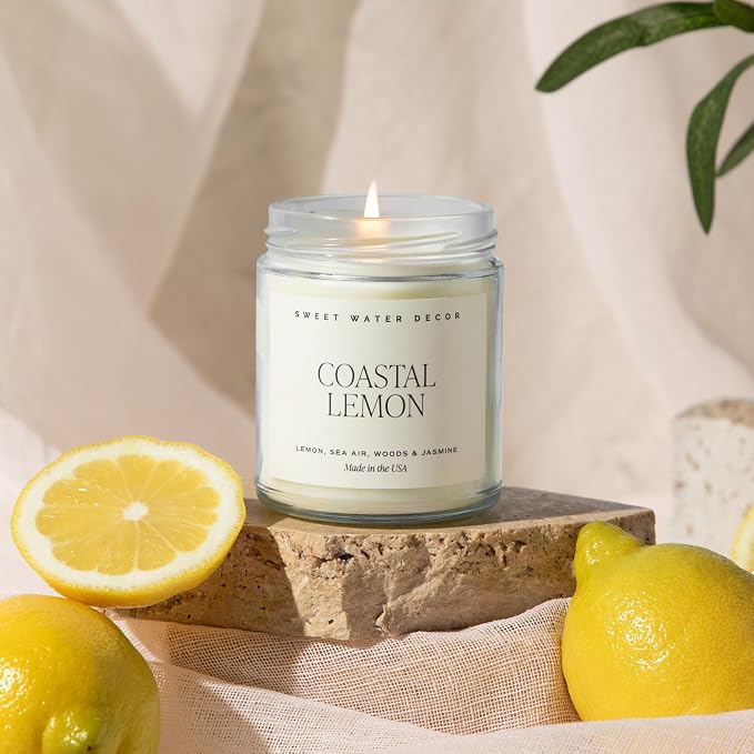 Coastal Lemon Scented Candles - Soy Candles with Lemon, Sea Salt, & Driftwood for Home Decor, alternate product view 6