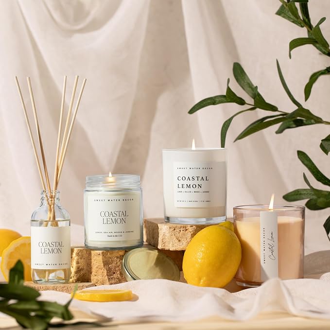 Coastal Lemon Scented Candles - Soy Candles with Lemon, Sea Salt, & Driftwood for Home Decor, alternate product view 7