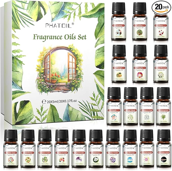 Coconut 20 Pcs Fragrance Oil Set, Premium Fragrance Oil, for Humidifier, DIY Candle & Soap Making Scent, Aromatherapy