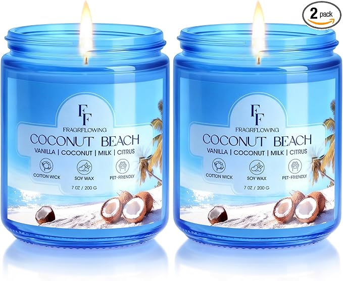 Coconut Beach Scented Candle, Natural Soy Wax Jar Candle for Home Scented, 100-Hour Burn Time Gifts for Women Men, product