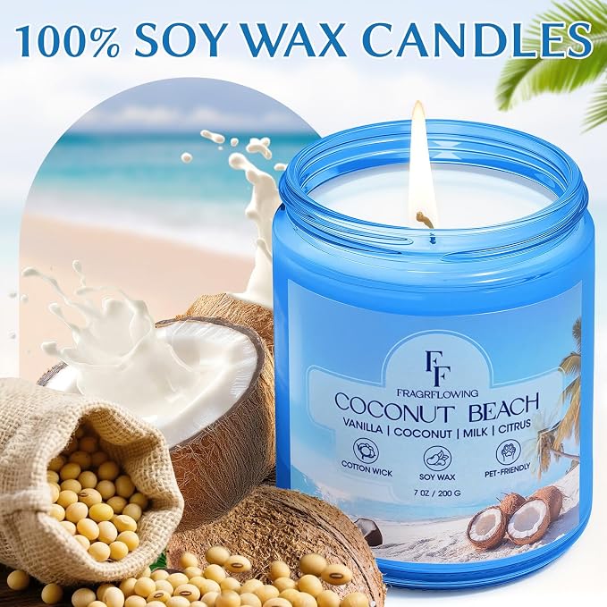 Coconut Beach Scented Candle, Natural Soy Wax Jar Candle for Home Scented, 100-Hour Burn Time Gifts for Women Men, alternate
