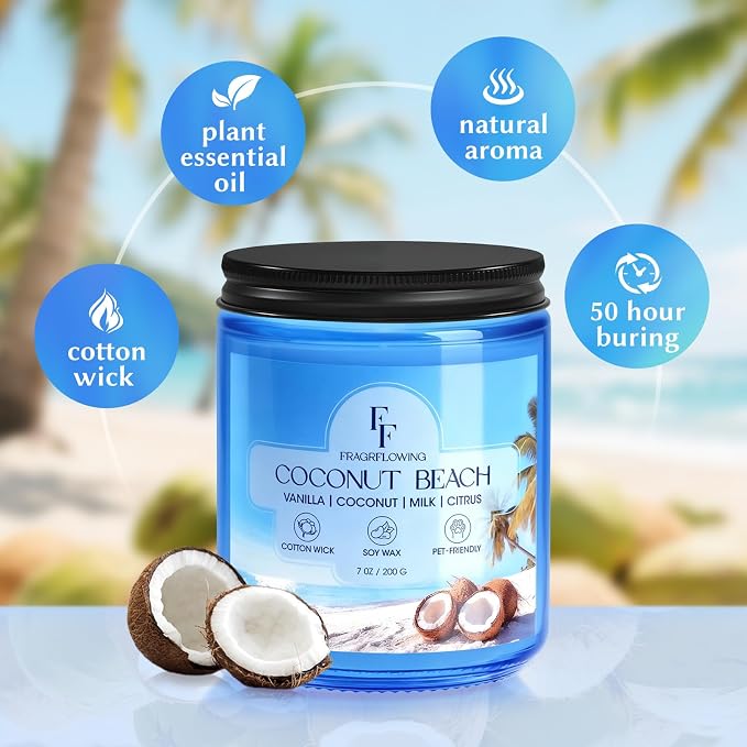 Coconut Beach Scented Candle, Natural Soy Wax Jar Candle for Home Scented, 100-Hour Burn Time Gifts for Women Men, alternate