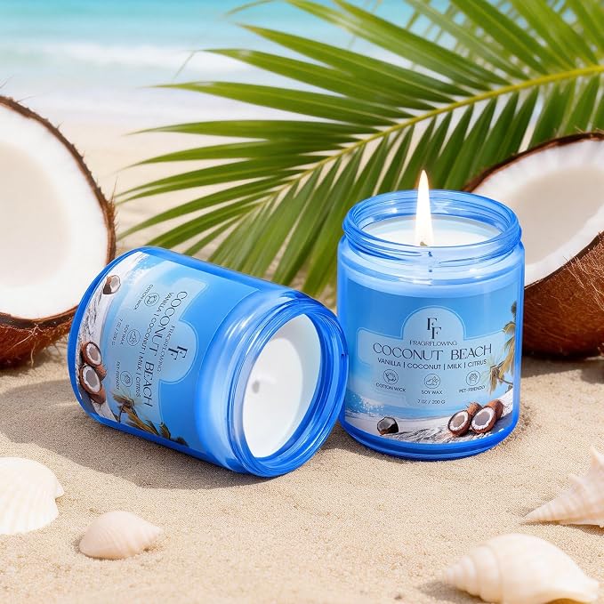Coconut Beach Scented Candle, Natural Soy Wax Jar Candle for Home Scented, 100-Hour Burn Time Gifts for Women Men, alternate