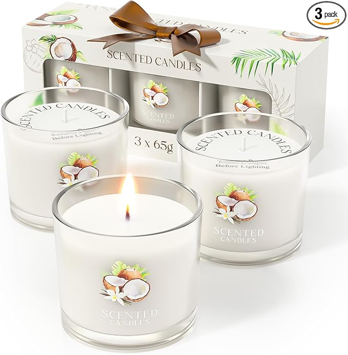 Coconut Candle, Scented Candles Gifts for Women, Candles Gift Set for Her, 3 Scented Votive Candles, product image