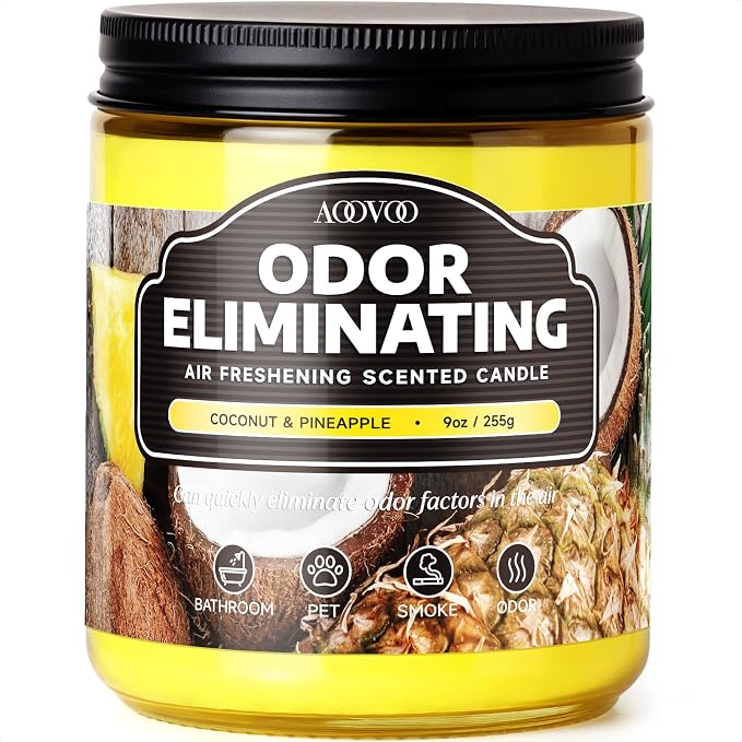 Coconut Pineapple Odor Eliminating Highly Fragranced Candle - Eliminates 95% of Pet, Smoke, Food, and Other Smells Quickly