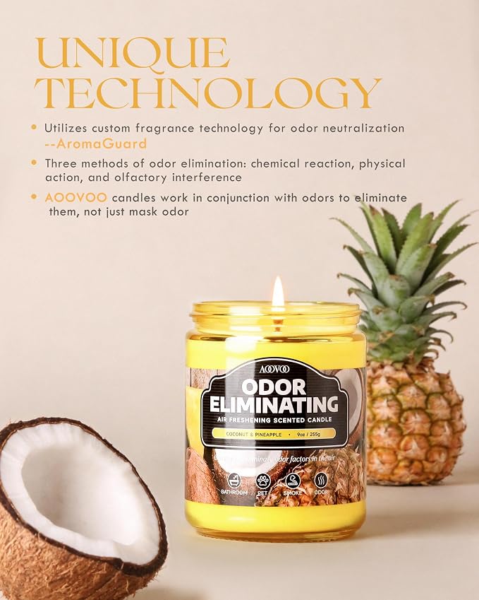 Coconut Pineapple Odor Eliminating Highly Fragranced Candle - Eliminates 95% of Pet, Smoke, Food, and Other Smells Quickly