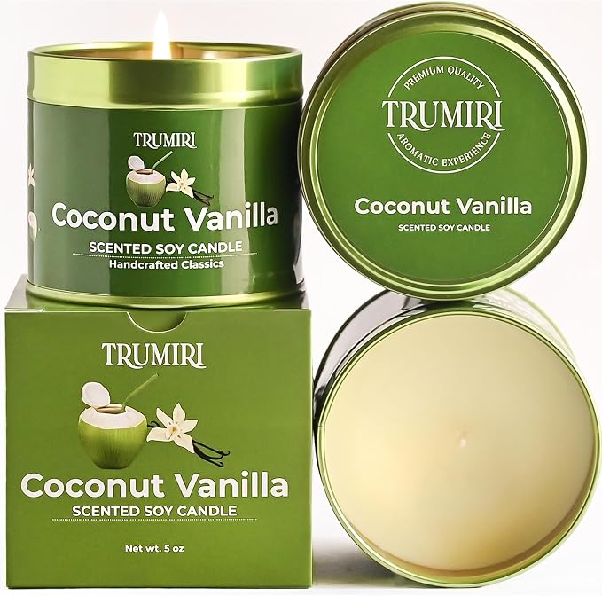 Coconut Vanilla - Aromatherapy Candles for Home Scented - 5oz Natural Soy Wax Clean Organic made from natural materials