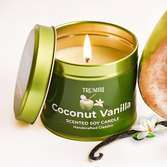 Coconut Vanilla - Aromatherapy Candles for Home Scented - 5oz Natural Soy Wax Clean Organic made from natural materials