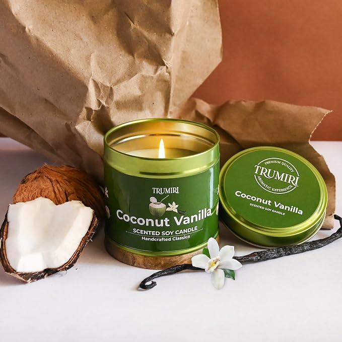 Coconut Vanilla - Aromatherapy Candles for Home Scented - 5oz Natural Soy Wax Clean Organic made from natural materials