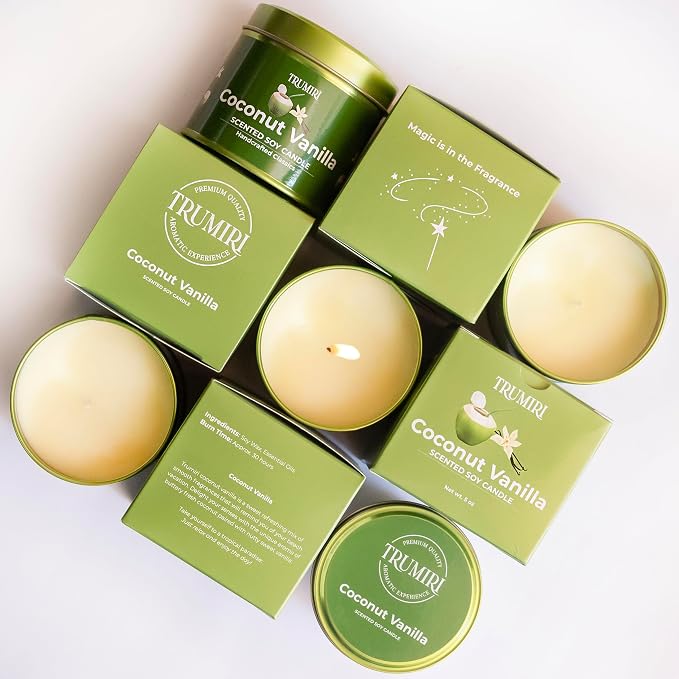Coconut Vanilla - Aromatherapy Candles for Home Scented - 5oz Natural Soy Wax Clean Organic made from natural materials