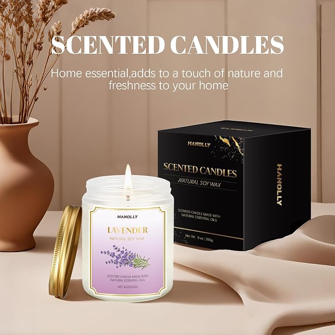 Coconut Vanilla Candle, 9 oz Scented Candles for Home Soy Candle Wax, Long Lasting Aromatherapy Candle Gift for Women Men
