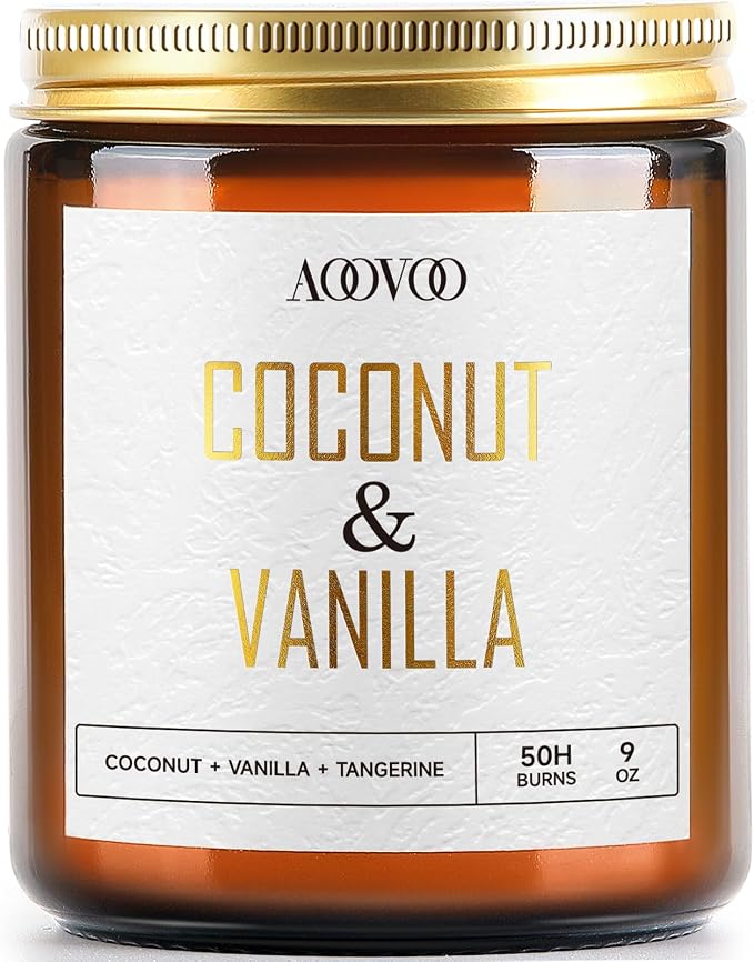 Coconut Vanilla Candles - 9 oz Scented Candles, Aromatherapy Candle, Soy Candle for Home Scented in Gold.
