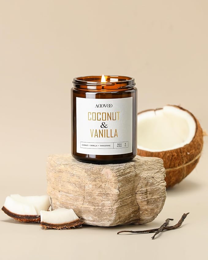 Coconut Vanilla Candles - 9 oz Scented Candles, Aromatherapy Candle, Soy Candle for Home Scented in Gold., alternate view 2