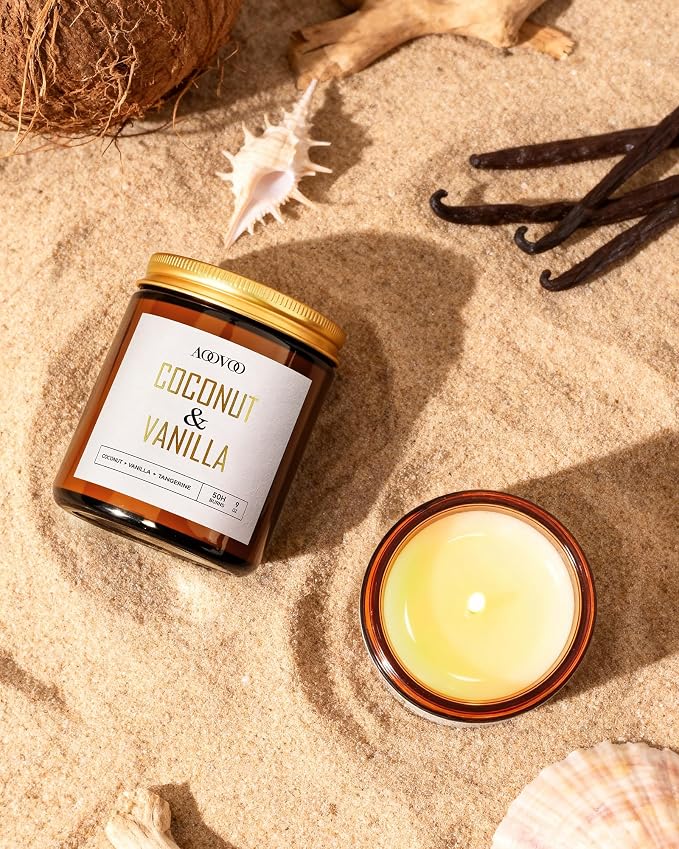 Coconut Vanilla Candles - 9 oz Scented Candles, Aromatherapy Candle, Soy Candle for Home Scented in Gold., alternate view 5