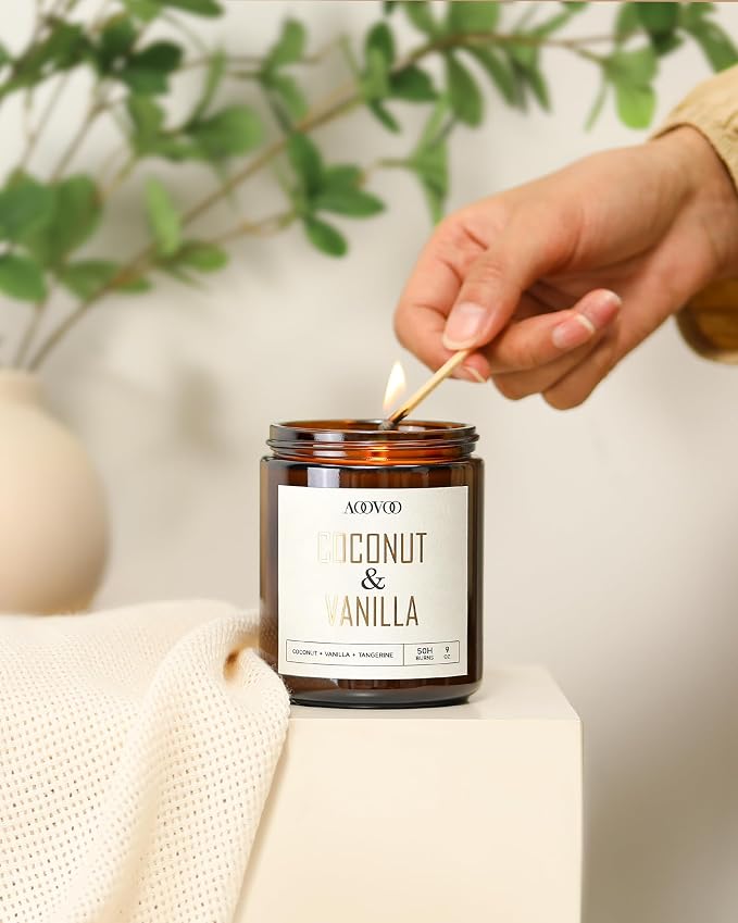 Coconut Vanilla Candles - 9 oz Scented Candles, Aromatherapy Candle, Soy Candle for Home Scented in Gold., alternate view 6