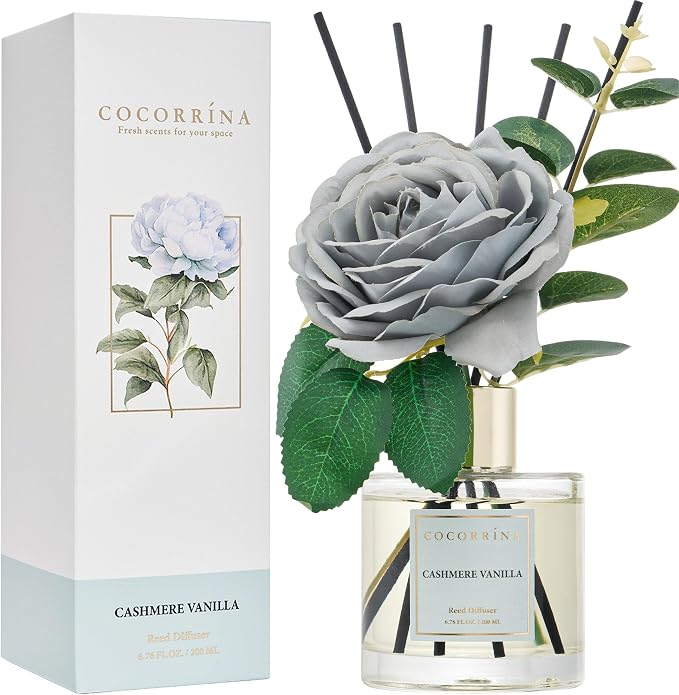 Cocorina Reed Diffuser Set, Flower Reed Diffuser Cashmere Vanilla, Scented Diffuser with Sticks Home Fragrance Essential Oil