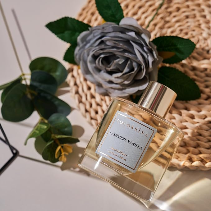 Cocorina Reed Diffuser Set, Flower Reed Diffuser Cashmere Vanilla, Scented Diffuser with Sticks Home Fragrance Essential Oil
