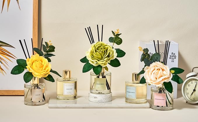 Cocorina Reed Diffuser Set, Flower Reed Diffuser Cashmere Vanilla, Scented Diffuser with Sticks Home Fragrance Essential Oil