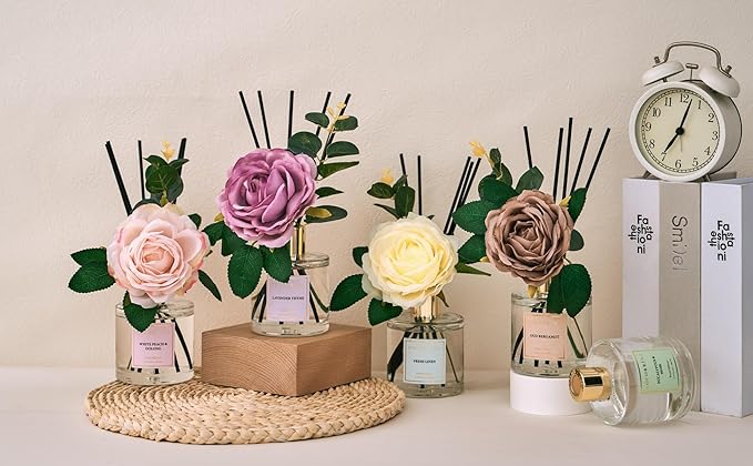 Cocorina Reed Diffuser Set, Flower Reed Diffuser Cashmere Vanilla, Scented Diffuser with Sticks Home Fragrance Essential Oil