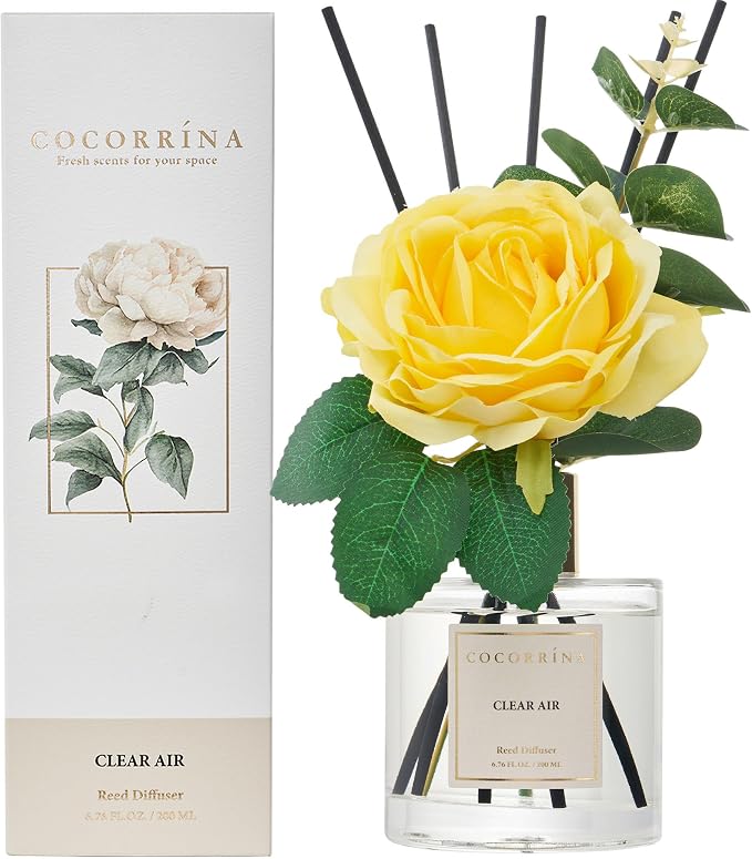 Reed Diffuser Set, Flower Reed Diffuser Clear Air 6.7 oz, Scented Diffuser with Sticks Home Fragrance Essential Oil