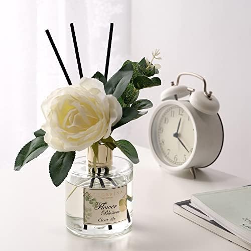 Reed Diffuser Set, Flower Reed Diffuser Clear Air 6.7 oz, Scented Diffuser with Sticks Home Fragrance Essential Oil