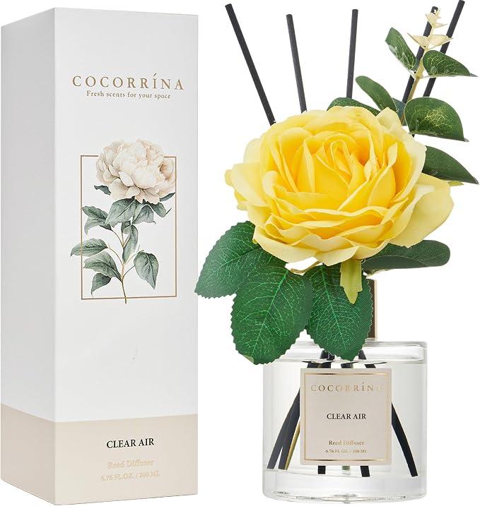 Reed Diffuser Set, Flower Reed Diffuser Clear Air 6.7 oz, Scented Diffuser with Sticks Home Fragrance Essential Oil