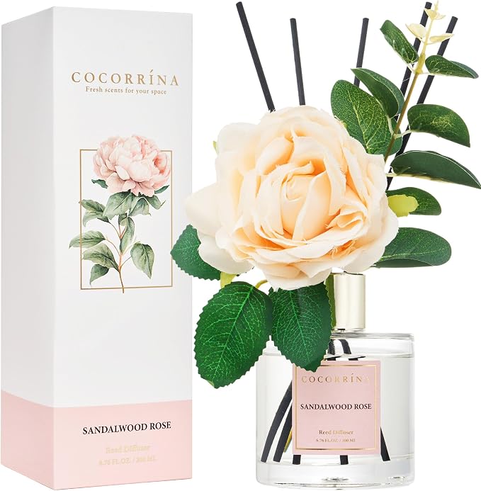 Reed Diffuser Set, Flower Reed Diffuser Sandalwood Rose 6.7 oz, Scented Diffuser with Sticks Home Fragrance