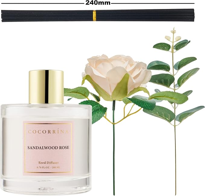 Reed Diffuser Set, Flower Reed Diffuser Sandalwood Rose 6.7 oz, Scented Diffuser with Sticks Home Fragrance