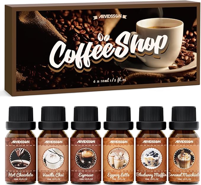 Coffee Fragrance Oils Set, Premium Essential Oils for Diffuser, Espresso, Vanilla Chai, Hot Chocolate, Blueberry Muffin