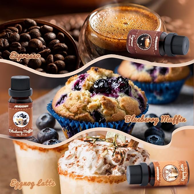 Coffee Fragrance Oils Set, Premium Essential Oils for Diffuser, Espresso, Vanilla Chai, Hot Chocolate, Blueberry Muffin