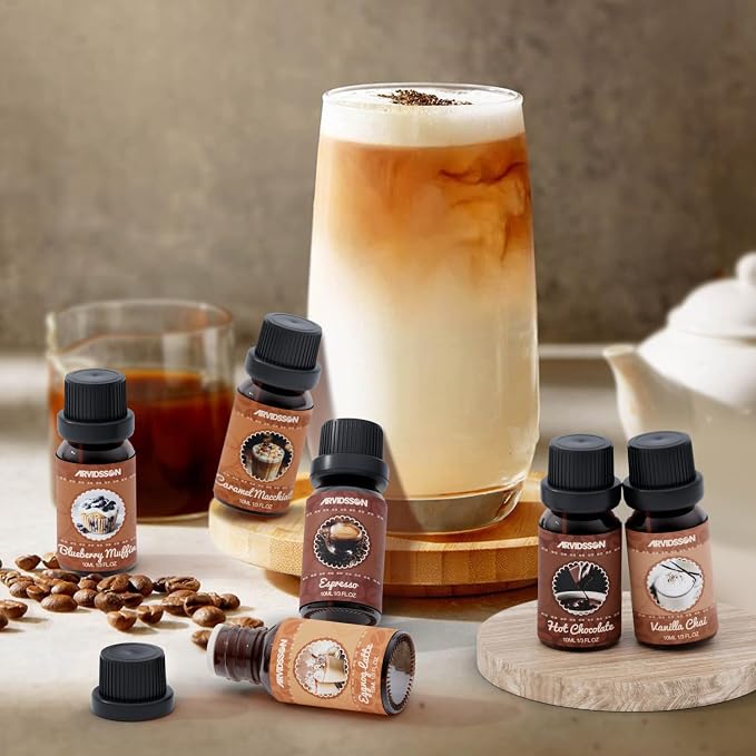 Coffee Fragrance Oils Set, Premium Essential Oils for Diffuser, Espresso, Vanilla Chai, Hot Chocolate, Blueberry Muffin
