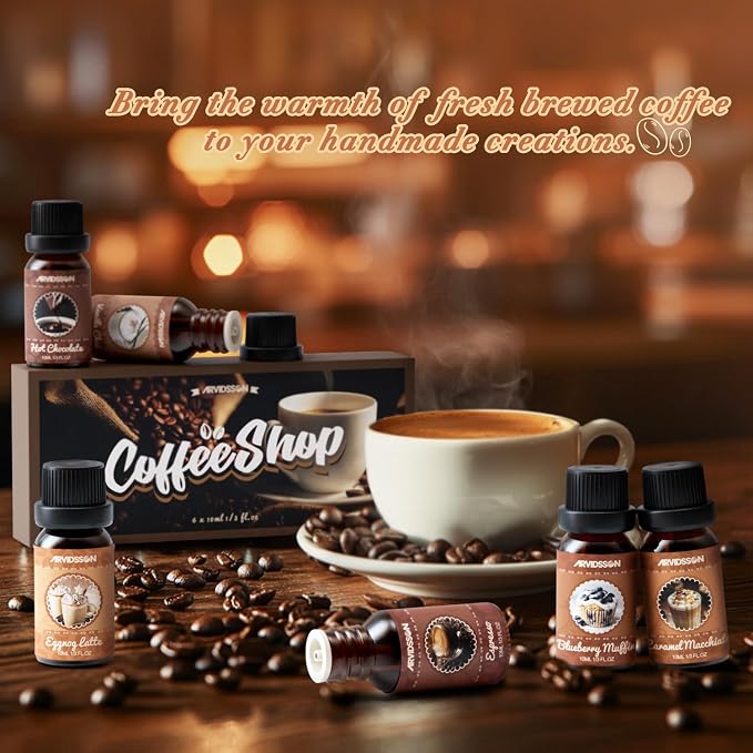 Coffee Fragrance Oils Set, Premium Essential Oils for Diffuser, Espresso, Vanilla Chai, Hot Chocolate, Blueberry Muffin