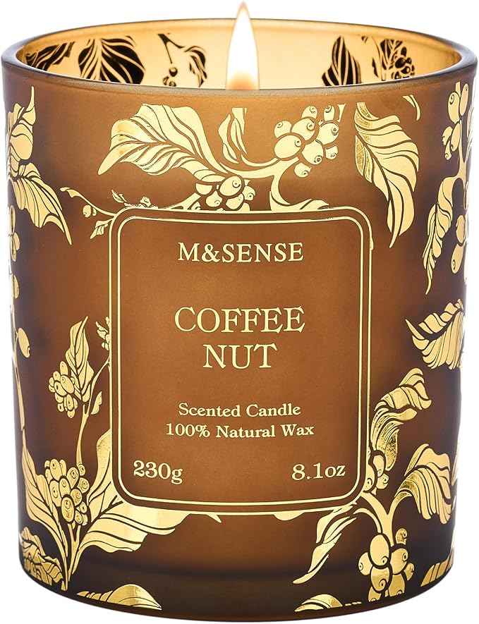 Coffee Nut Soy Candles, Vegan Naturally Scented 8.1oz 42-Hour Long Burning, Winter Home Fragrance for Office Bathtub Calm