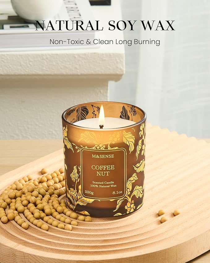 Coffee Nut Soy Candles, Vegan Naturally Scented 8.1oz 42-Hour Long Burning, Winter Home Fragrance for Office Bathtub Calm