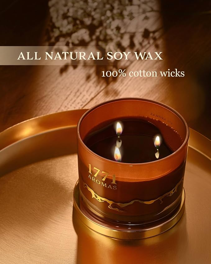 Coffee Scented Candles - 100% Natural Soy Wax - Large 3 Wick Jar Candle - Up to 50 Hours Burning Time - Candles for Home