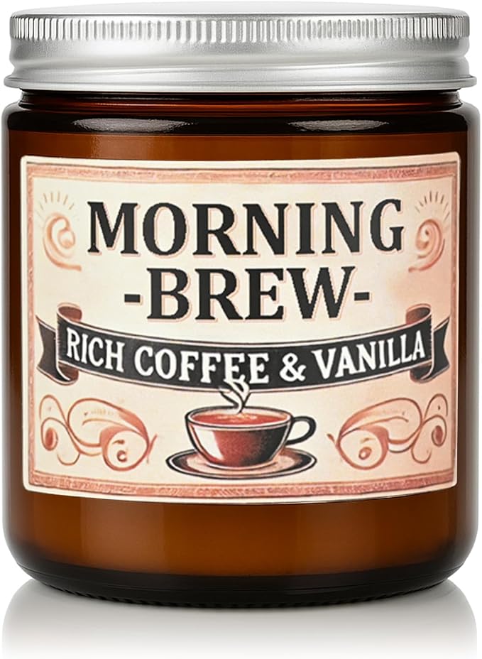 Coffee Soy Candle - Coffee Scented Candles for Home, Candles Gifts for Women, 8oz Amber Jar + Silvery Lid, 40+ Hours Burn