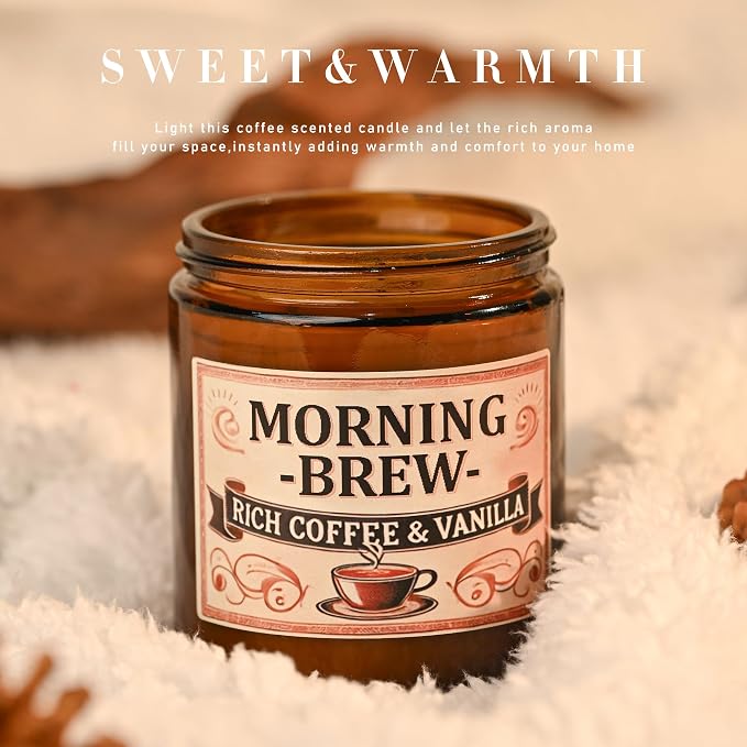 Coffee Soy Candle - Coffee Scented Candles for Home, Candles Gifts for Women, 8oz Amber Jar + Silvery Lid, 40+ Hours Burn
