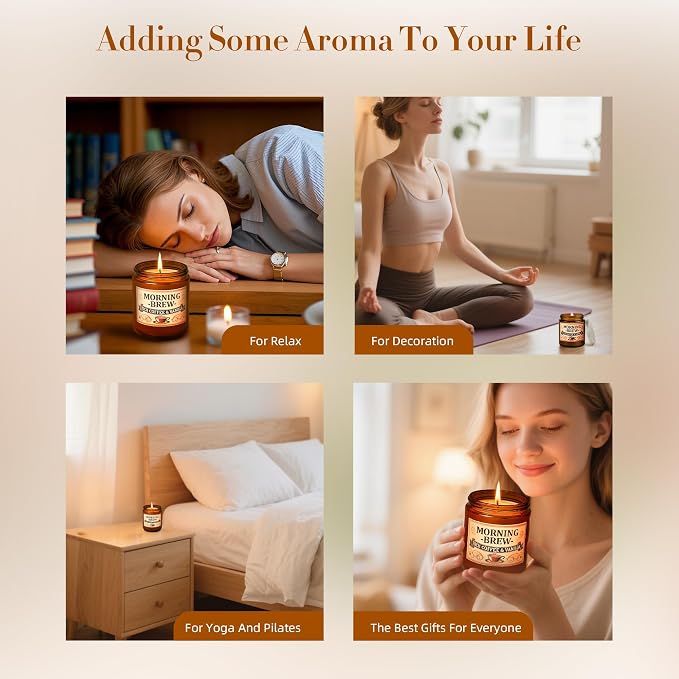Coffee Soy Candle - Coffee Scented Candles for Home, Candles Gifts for Women, 8oz Amber Jar + Silvery Lid, 40+ Hours Burn